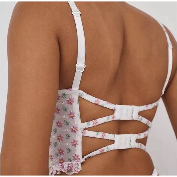 For Love & Lemons Blooms Bustier White Pink Floral Embroidered Lace Size 36D - Picture 4 of 16